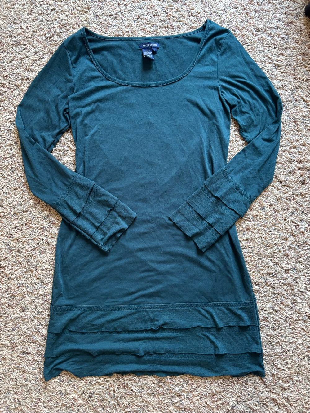 Max Edition Teal Scoop Neck Long Sleeve Mini Dress Tunic Women’s Large Bohemian
